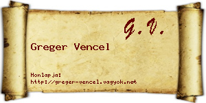 Greger Vencel névjegykártya